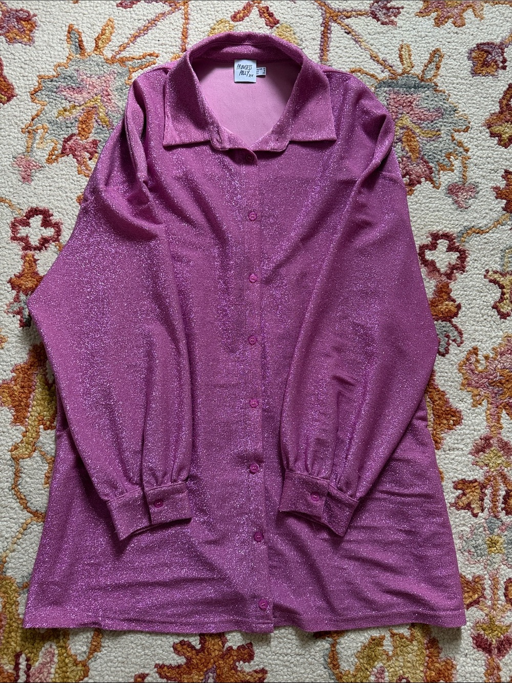 Princess Polly Sparkle Pink Button-Down Oversized Mini Dress - Picture 2 of 8